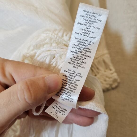 Chicos VNeck Macrame Sheer Top Blouse Women 3 XL White Fringe Boho Cottage NWT - Picture 9 of 10